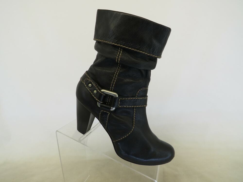 FOSSIL Womens Black Leather Zip Harness Slouch High Ankle Boots Bootie Sz 8.5 M